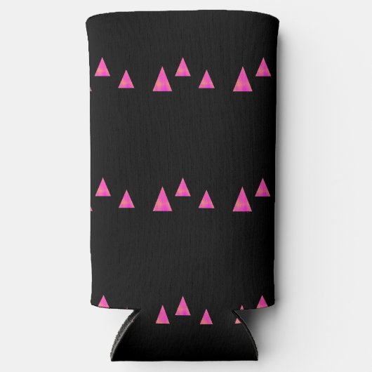 抽象芸術ピンクの三角形（黒） スリム缶クーラー (正面)