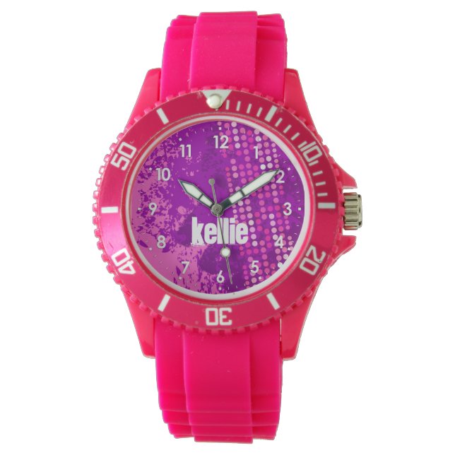 抽象芸術ピンクの名前女の子スポーツウォッチ 腕時計 (正面)