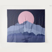 抽象芸術ピンクの月明かりの夜景 タペストリー (正面(横))