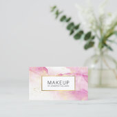 抽象芸術ピンクの水の色フェイクと金ゴールド 名刺 (スタンド正面)