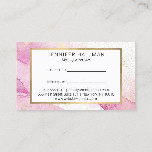 抽象芸術ピンクの水色のフェイク金ゴールドダスト紹介 名刺 (裏面)
