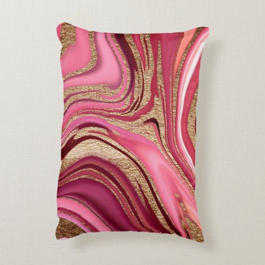 抽象芸術ピンクの液体大理石とグリッター金ゴールド アクセントクッション (裏面(縦))