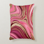 抽象芸術ピンクの液体大理石とグリッター金ゴールド アクセントクッション (正面(垂直))