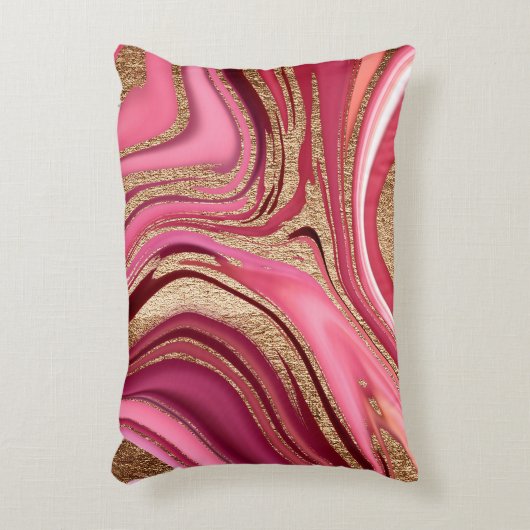 抽象芸術ピンクの液体大理石とグリッター金ゴールド アクセントクッション (正面(垂直))