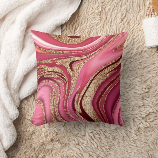抽象芸術ピンクの液体大理石とグリッター金ゴールド クッション (ブランケット)