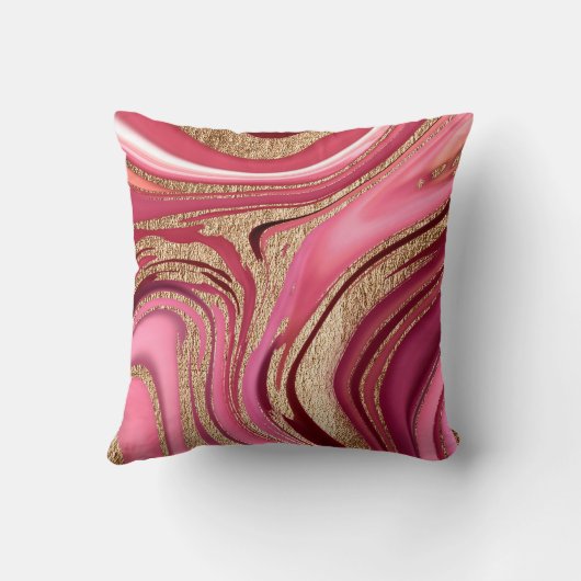 抽象芸術ピンクの液体大理石とグリッター金ゴールド クッション (裏面)