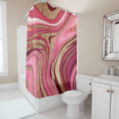 抽象芸術ピンクの液体大理石とグリッター金ゴールド シャワーカーテン (インサイチュ)