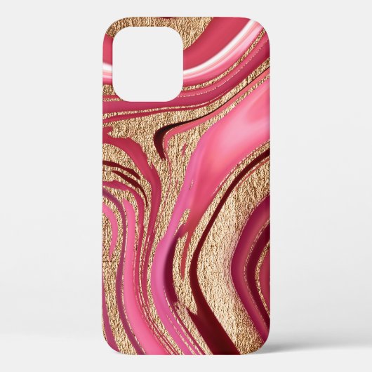 抽象芸術ピンクの液体大理石とグリッター金ゴールド Case-Mate iPhoneケース (裏面)