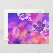 抽象芸術ピンクの花とバードアート ポストカード (正面/裏面)