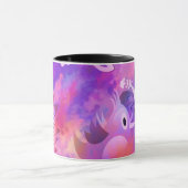 抽象芸術ピンクの花とバードアート マグカップ (中央)