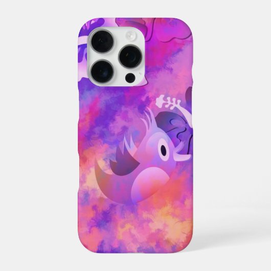 抽象芸術ピンクの花とバードアート iPhoneケース (裏面)