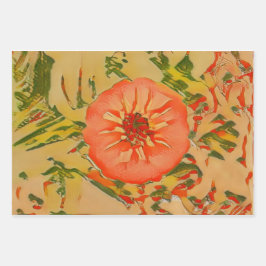 抽象芸術ピンクの花 ラッピングペーパーシート