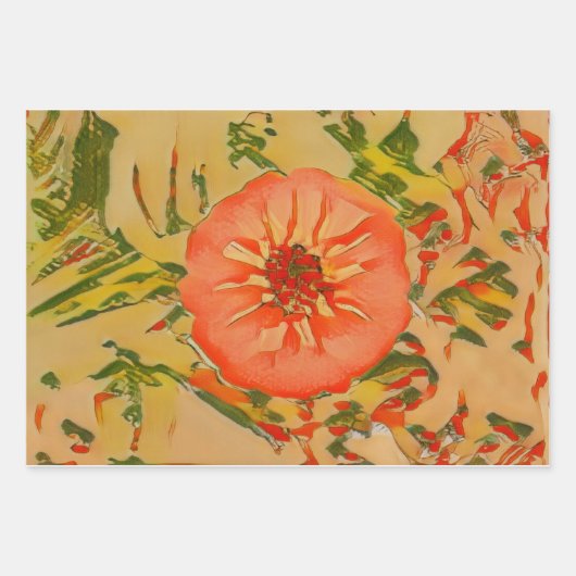 抽象芸術ピンクの花 ラッピングペーパーシート (正面3)