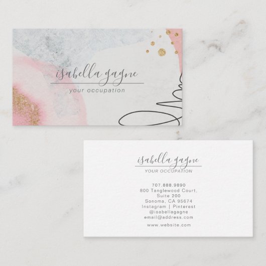抽象芸術ピンクの赤面金ゴールドグリッター水の色の形状 名刺 (正面/裏面)