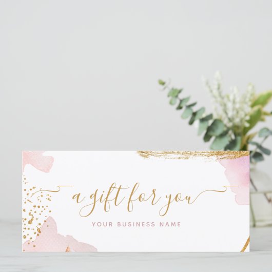 抽象芸術ピンクの金ゴールドスクリプト水の色のギフト券 (スタンド正面)