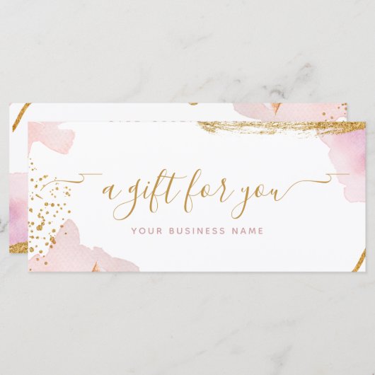 抽象芸術ピンクの金ゴールドスクリプト水の色のギフト券 (正面/裏面)