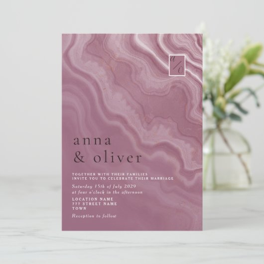 抽象芸術ピンクアゲート結婚式招待状 招待状 (スタンド正面)
