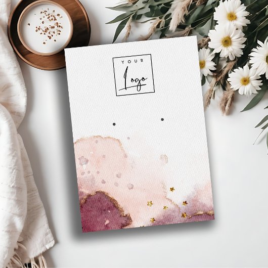 抽象芸術ピンクウォーターカラーイヤリングロゴ表示 名刺