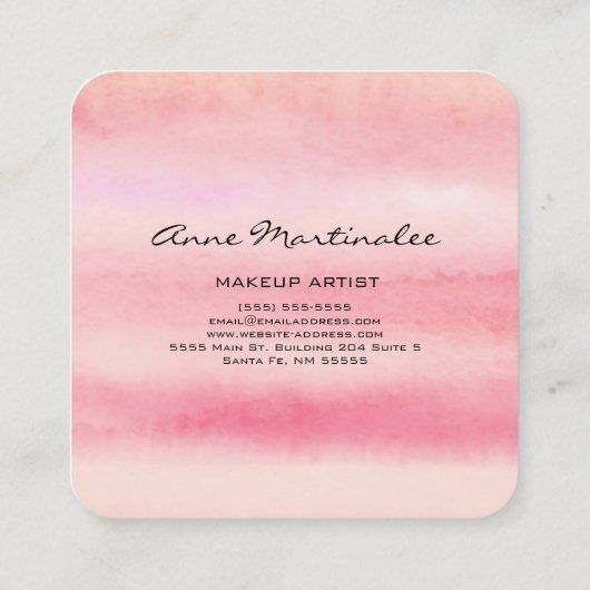 抽象芸術ピンクウォーターカラースクウェア スクエア名刺 (裏面)