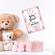 抽象芸術ピンクウォーターカラーベビーシャワー招待状