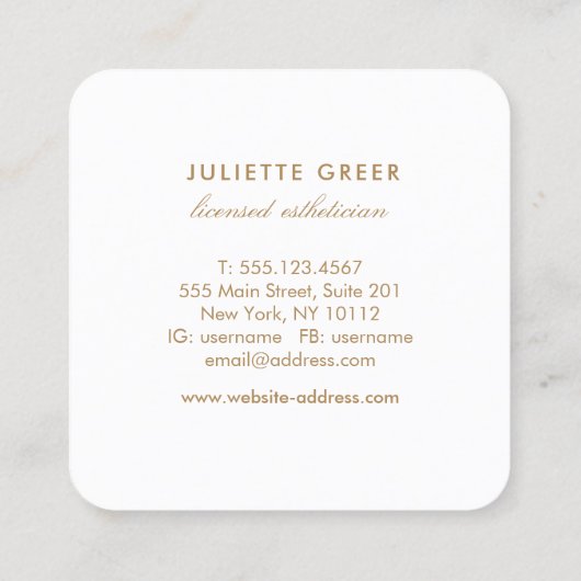 抽象芸術ピンクウォーターカラー金ゴールド(ばちゃばちゃ)跳ねるスクエアSq スクエア名刺 (裏面)