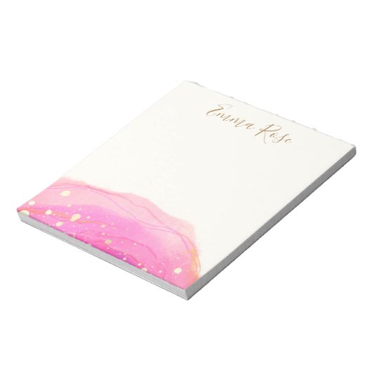 抽象芸術ピンクウォーターカラー金ゴールド(ばちゃばちゃ)跳ねるメモ帳 ノートパッド (回転)