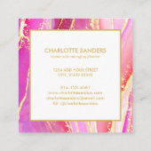抽象芸術ピンクウォーターカラー金ゴールド（ばちゃばちゃ）跳ねる スクエア名刺 (裏面)