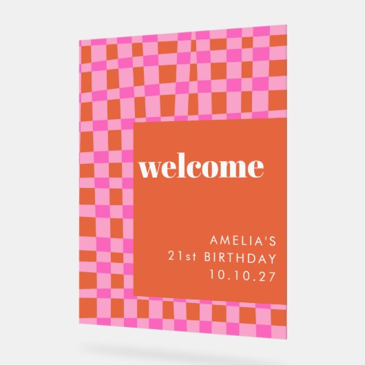 抽象芸術ピンクカスタムオレンジ21歳の誕生日へようこそ アクリルサイン (傾斜)
