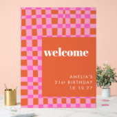 抽象芸術ピンクカスタムオレンジ21歳の誕生日へようこそ アクリルサイン (ウェディング)