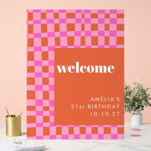 抽象芸術ピンクカスタムオレンジ21歳の誕生日へようこそ アクリルサイン (ウェディング)