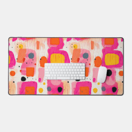 抽象芸術ピンクカラーブロックのパターンBOHO デスクマット