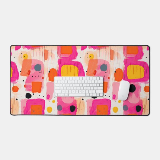 抽象芸術ピンクカラーブロックのパターンBOHO デスクマット (キーボード&マウス)