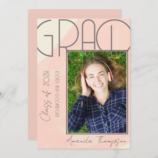 抽象芸術ピンクグラード写真卒業発表 招待状 (正面/裏面)