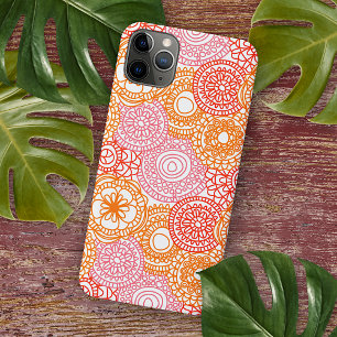 抽象芸術ピンクコーラルレッドオレンジフローラアートパターン iPhone 11 PRO MAXケース