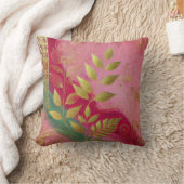 抽象芸術ピンクゴールデンリーフアートワークスタイル27 クッション (ブランケット)