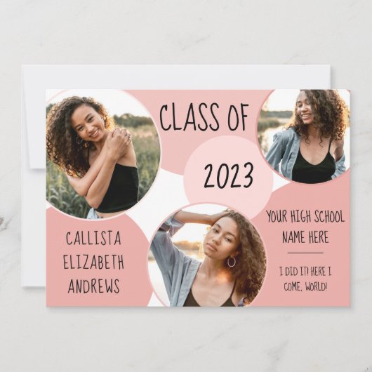 抽象芸術ピンクサークルジオフォト卒業 案内状 (正面)