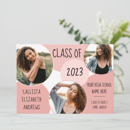 抽象芸術ピンクサークルジオフォト卒業 案内状 (スタンド正面)