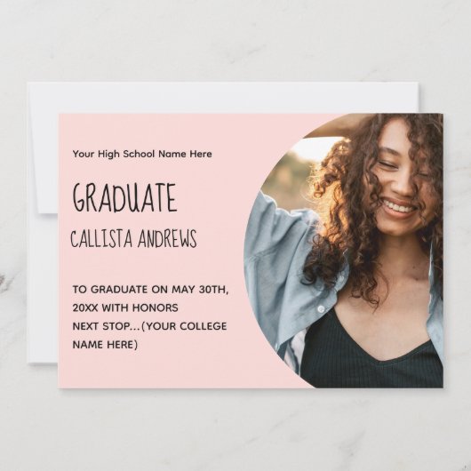 抽象芸術ピンクサークルジオフォト卒業 案内状 (裏面)