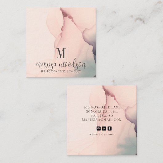 抽象芸術ピンクジュエリーデザイナーディスプレイカード スクエア名刺 (正面/裏面)