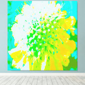 抽象芸術ピンクッションの花(黄色と緑) キャンバスプリント (インサイチュ (ウッドフロア))