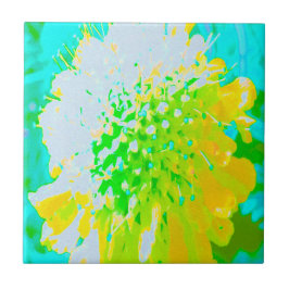抽象芸術ピンクッションの花（黄色と緑） タイル
