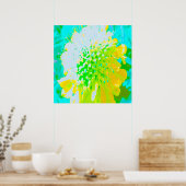 抽象芸術ピンクッションの花（黄色と緑） ポスター (キッチン)