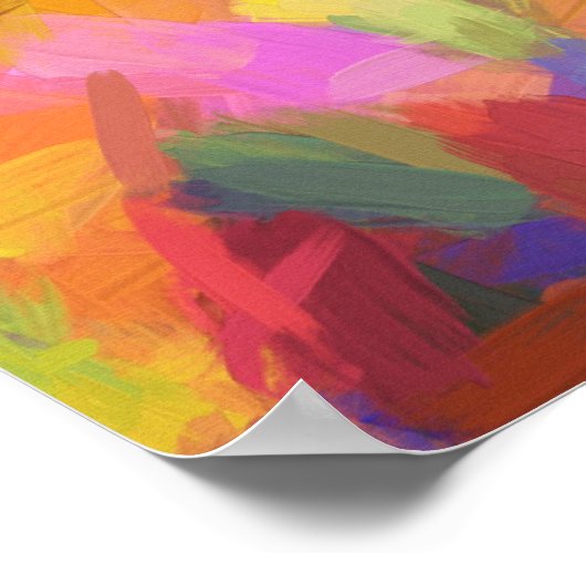 抽象芸術ピンクティール(緑がかった色)オレンジブラッ絵を描クストローク ポスター (角)