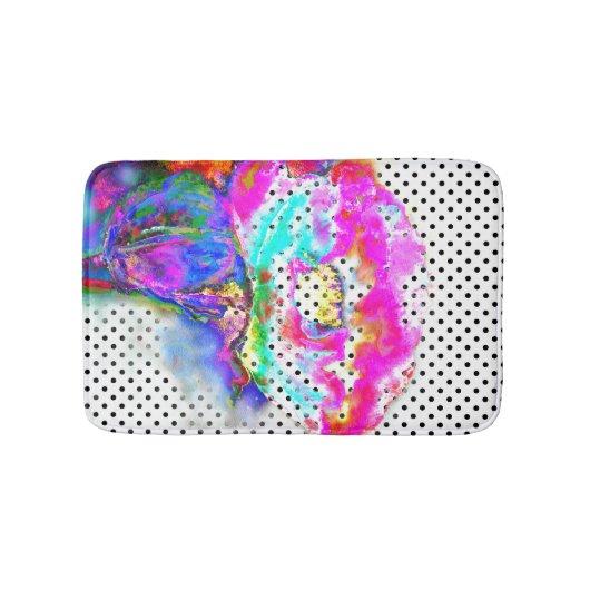 抽象芸術ピンクティール(緑がかった色)フローラ水カラー水玉模様 バスマット (正面)