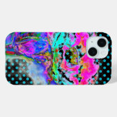 抽象芸術ピンクティール（緑がかった色）フローラ水カラー水玉模様 Case-Mate iPhoneケース (裏面 (横))