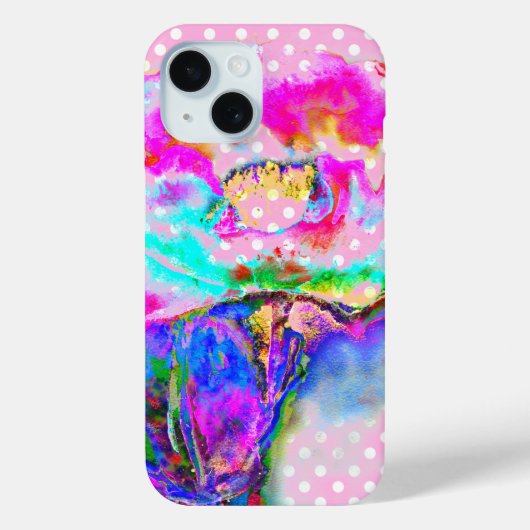 抽象芸術ピンクティール（緑がかった色）フローラ水カラー水玉模様 Case-Mate iPhoneケース (裏面)