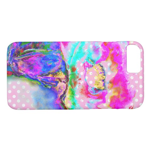 抽象芸術ピンクティール(緑がかった色)フローラ水カラー水玉模様 Case-Mate iPhoneケース (裏面(横))