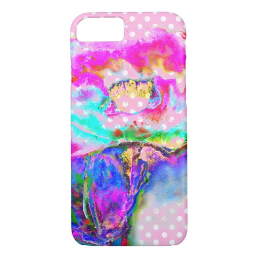 抽象芸術ピンクティール(緑がかった色)フローラ水カラー水玉模様 Case-Mate iPhoneケース (裏面)