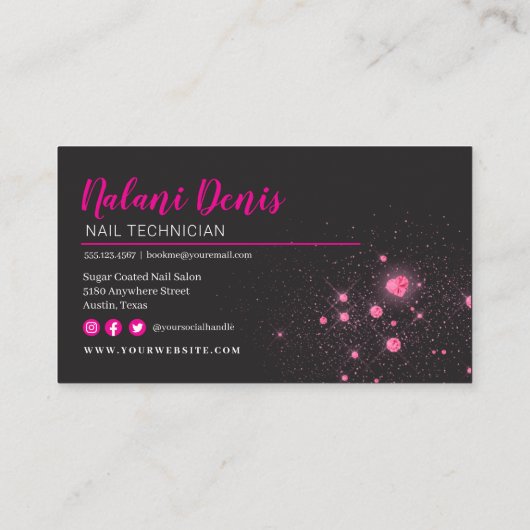 抽象芸術ピンクネイルアーティスト名刺 名刺 (裏面)