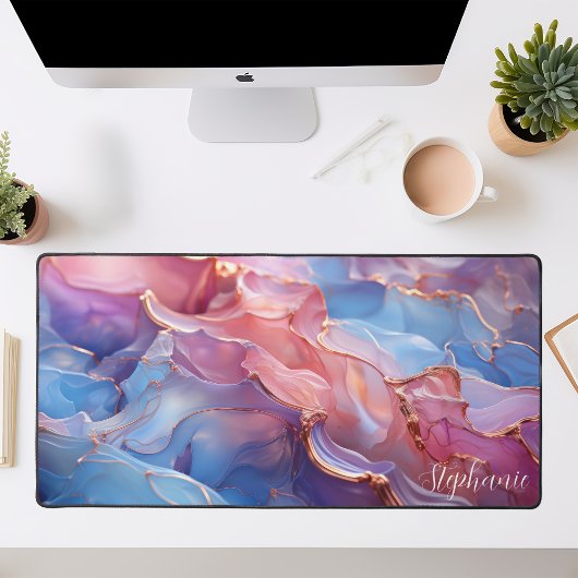 抽象芸術ピンクパープルおよび金ゴールド パーソナライズされた デスクマット